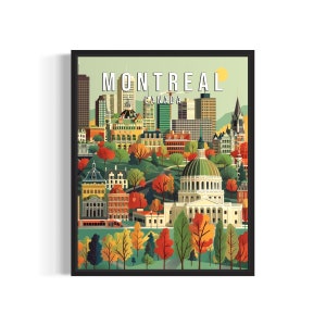 Póster de arte impreso de Montreal, Quebec, pintura retro vintage de la ciudad, decoración de arte de pared