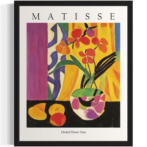 Póster con estampado artístico de jarrón de orquídeas, cuadro de arte mural con flores de Matisse, obra de arte para decoración de sala de estar