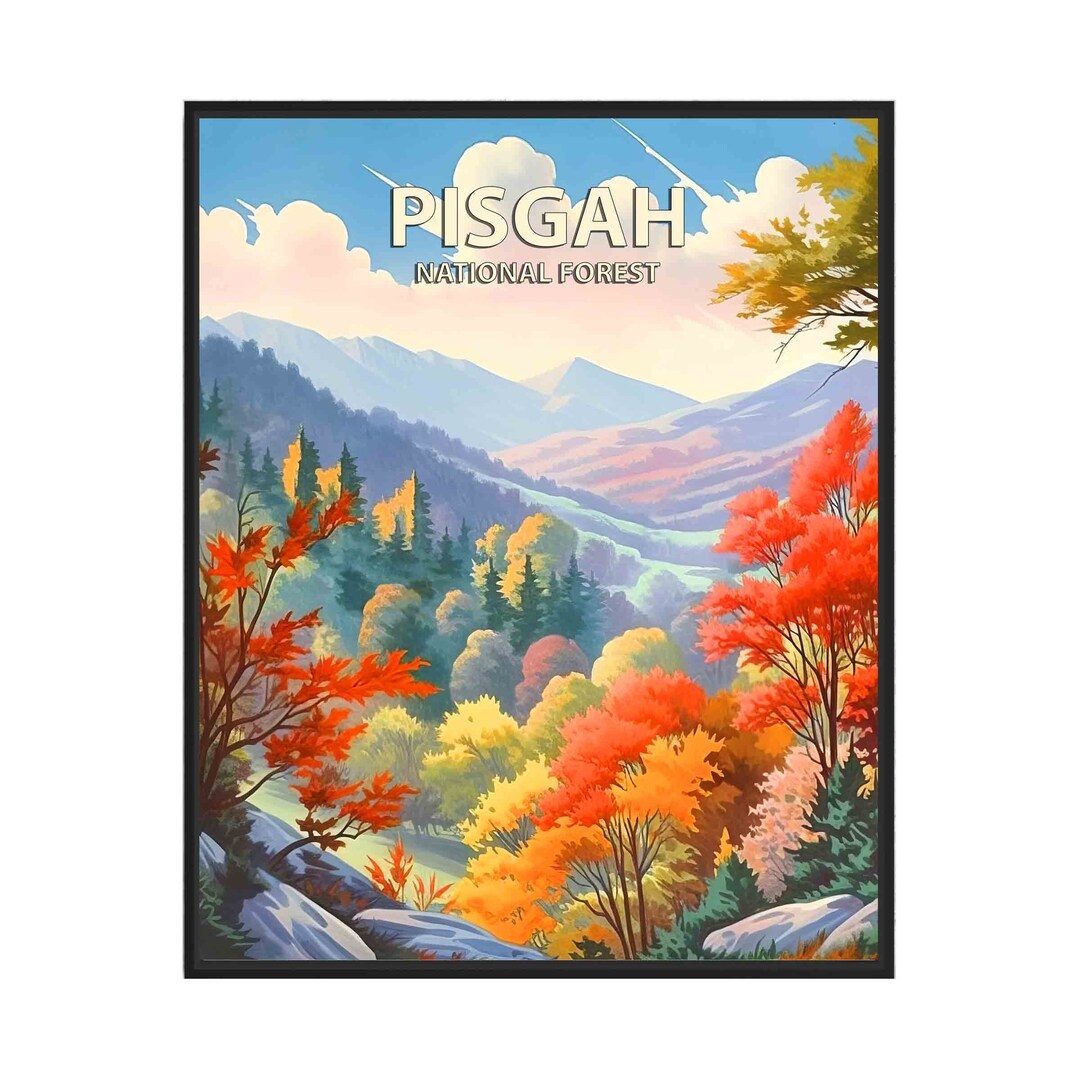 Pisgah National Forest Poster Art Print Retro National Park Etsy