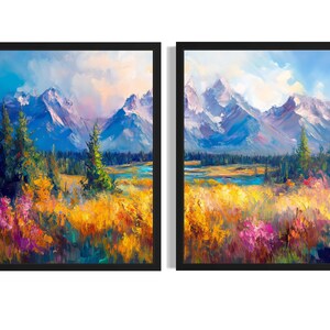 Grand Teton National Park Poster Art Print (Set of 2), National Parks Wall Art Painting Picture Artwork Living Room Decor