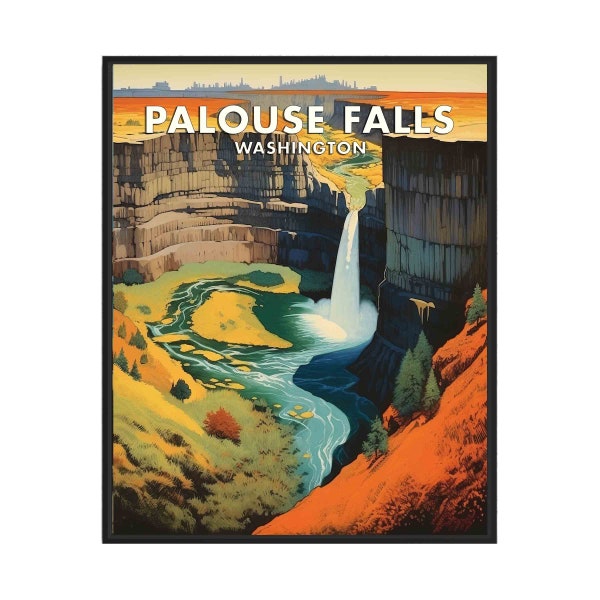 Palouse Falls Washington Poster Art Print, Retro National Falls Gifts