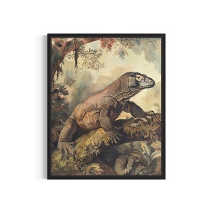 Komodo Dragon Poster Art Print, Vintage Animal Painting Wall Decor