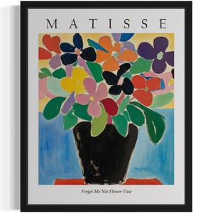 Póster con diseño de jarrón de flores "No me olvides", impresión artística, cuadro de pared con flores de Matisse, obra de arte para decoración de sala de estar
