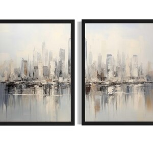 Póster con horizonte de ciudad (juego de 2), impresión artística, pintura abstracta para pared, decoración para sala de estar