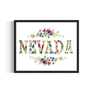 Nevada Flower Font Poster Art Print, Floral Design Painting Wall Art Decor