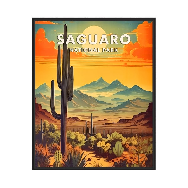 Saguaro National Park Poster Art Print, Retro National Park Gifts