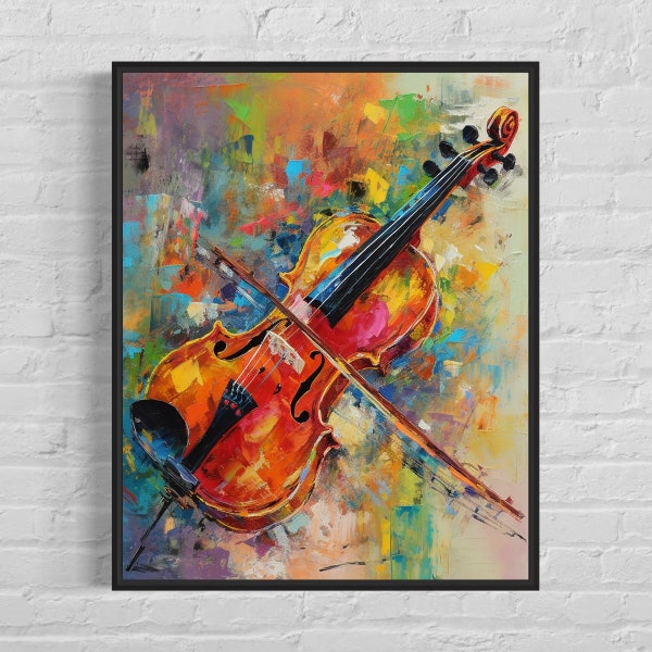 Impression d'art de peinture abstraite de violon, art abstrait coloré de mur Poster