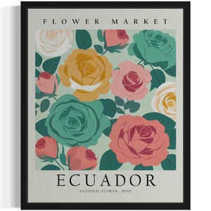 Póster artístico de rosas de Ecuador, mercado de flores campestres, pintura mural, imagen artística, decoración de dormitorio