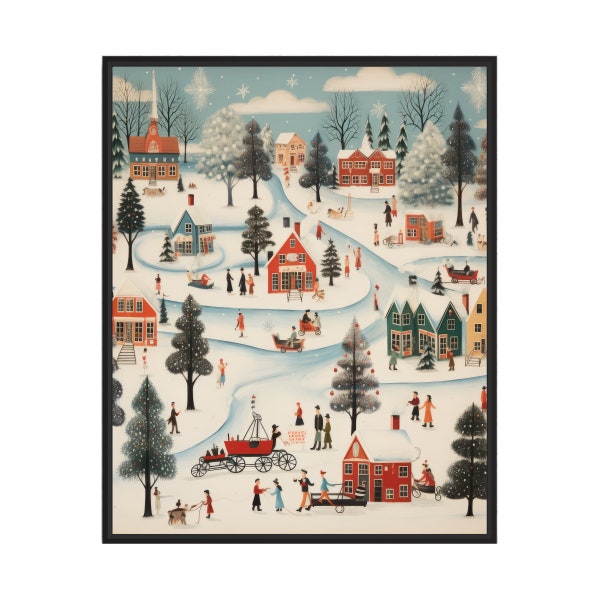 Vintage Holiday Poster Art Print, Holiday Christmas Wall Decor Painting Artwork