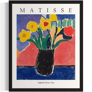 Póster con estampado artístico de jarrón de flores de narciso, cuadro de arte mural con flores de Matisse, obra de arte para decoración de sala de estar