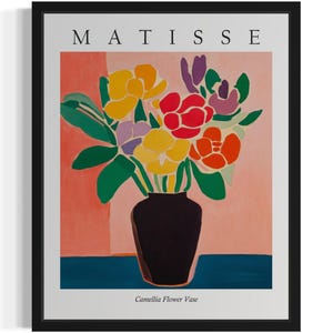 Póster con estampado artístico de jarrón de flores de camelia, cuadro de pared con flores de Matisse, obra de arte para decoración de sala de estar