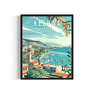 Póster de Kelowna, Columbia Británica, impresión artística, pintura retro vintage de la ciudad, decoración de pared