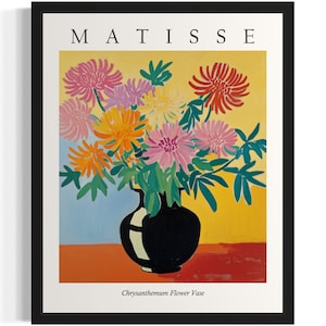 Póster con estampado artístico de florero de crisantemo, cuadro de pared con flores de Matisse, obra de arte para decoración de sala de estar