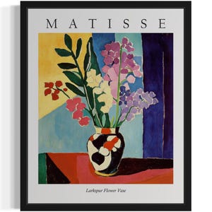 Póster con estampado artístico de florero de espuela de caballero, cuadro de arte mural con flores de Matisse, obra de arte para decoración de sala de estar