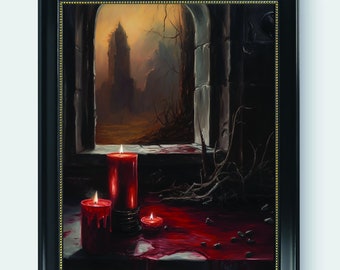 Blood Candle Poster Art Print, Gothic Wall Decor Painting Artwork