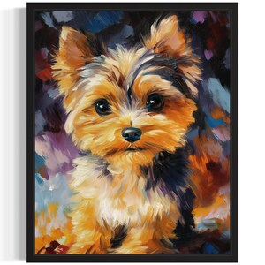 Yorkshire Terrier colorido abstrato pôster arte impressão, cachorro arte de parede pintura imagem arte decoração sala de estar