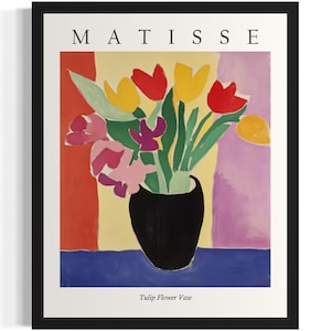 Póster con estampado artístico de jarrón de tulipanes, cuadro de pared con flores de Matisse, obra de arte para decoración de sala de estar