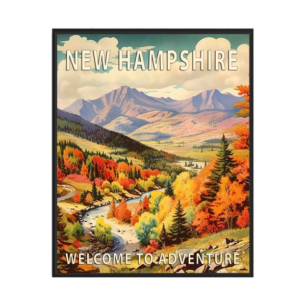 New Hampshire State Scenery Poster Art Print, Retro National Park Gifts