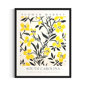 South Carolina Flower Market Poster Art Print, Botanical Collection for Bedroom Wall Art