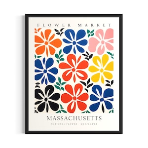 Impressão artística de pôster do mercado de flores de Massachusetts, coleção botânica para arte de parede de quarto