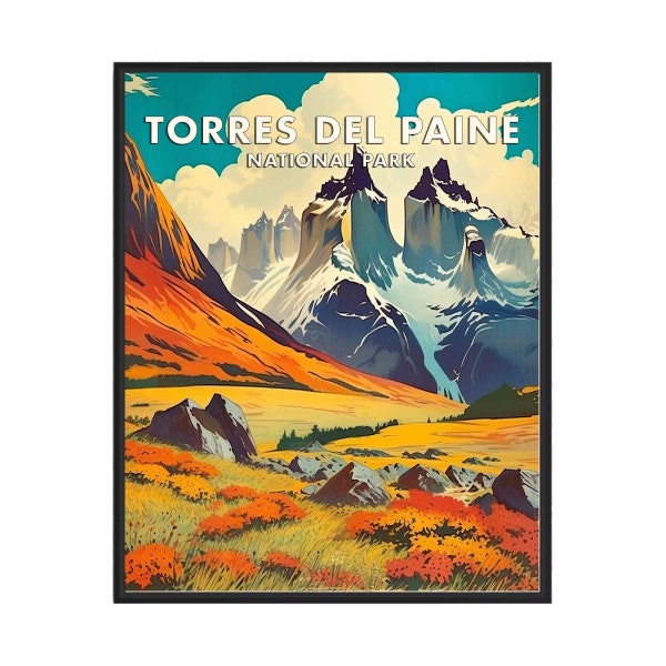 Torres Del Paine National Park Poster Art Print, Retro National Park Gifts