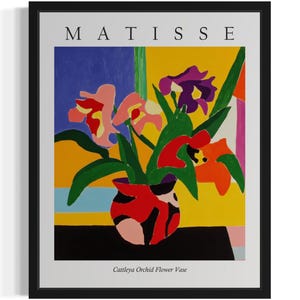 Póster con estampado artístico de orquídea Cattleya en jarrón, cuadro de Matisse con flores para pared, obra de arte para decoración de sala de estar.