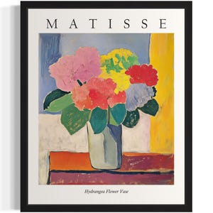 Póster con estampado artístico de jarrón de hortensias, cuadro de pared con flores de Matisse, obra de arte para decoración de sala de estar