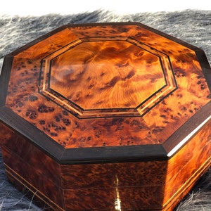 Marroquino grande caixa de joias de madeira burl com chave organizador com chave caixa decorativa com trava-caixa de armazenamento de madeira com tampa articulada-decorativa