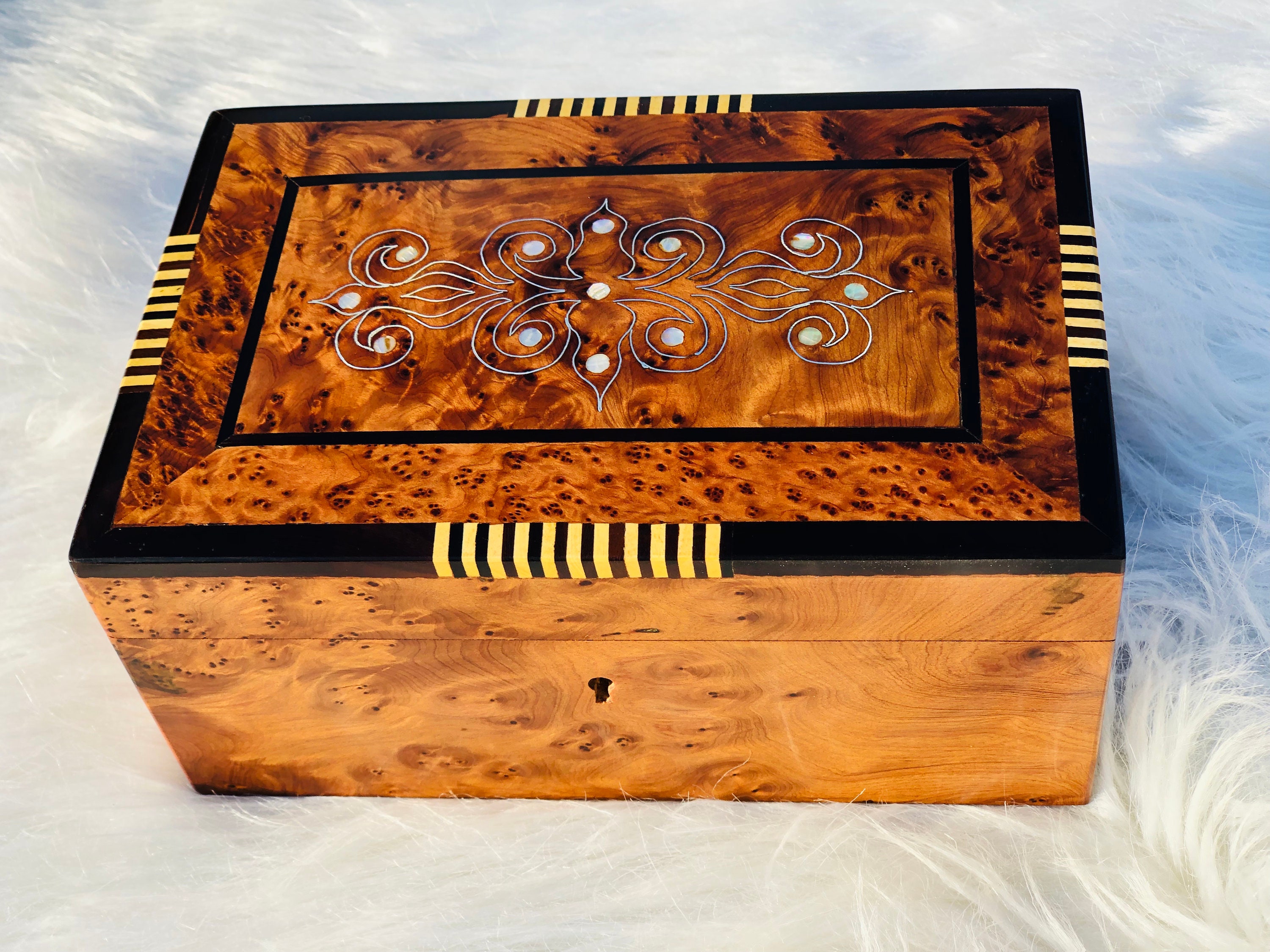 Large Handmade Wooden Jewelry Box Made of Thuya Burl Wood