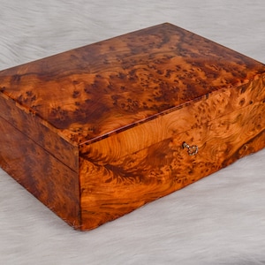15"x10" hochwertige Wurzelholz-Schmuckschatulle, Schmuckschatulle aus Holz, Thuya-Box mit Schlossschlüssel, dekorative Box, Erinnerungsbox, Geschenkidee, Weihnachtsgeschenk