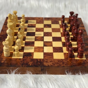 Large Chess Wooden Set Folding Chessboard  Pieces Wood Board ,  Decorative game , moroccan thuya wooden