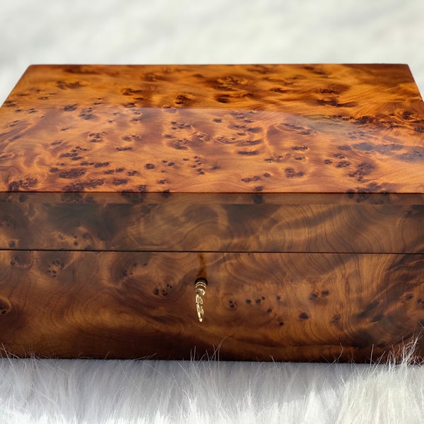 Large Thuya Wood Burl Memory Keepsake 15"x10", Lockable Handmade Luxury Burl Grain Wedding Memory Box, Anniversary Gift , Multiple Sizes