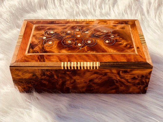 Large Wooden Storage Box with Hinged Lid and Locking Key Keepsake Memory  Box Decorative Box Lockable Box with Key