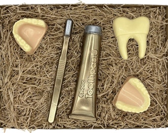 Schokolade Geschenkset für Zahnarzt, Zahnärztin Geschenk zur Prüfung, Zahnarztpraxis Dankeschön, Schokoladenzähne, Dental Geschenke
