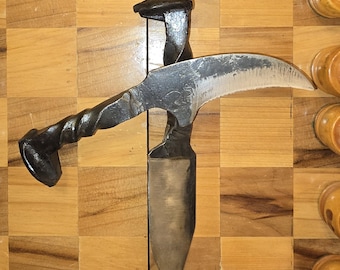 Couteau à pointes forgé à la main - Lame de forgeron à manche torsadé - Couteau à rail en acier au carbone