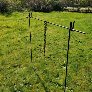Cooking Tripod/Stand - Hand-forged Carbon Steel - Stainless Steel Chain and Hand-forged Hooks