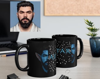 Custom Avatar Mug, Avatar from Photo Mug - 11oz - any Holiday including Mother day, Father Day, Birthday and Christmas - 11oz Black Mug