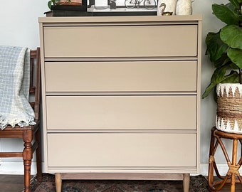 SOLD Refinished Mid Century Modern Vintage  Tallboy Dresser - MCM - Boho