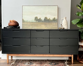 SOLD!! Please do not purchase!!! Gorgeous Mid Century Modern Stanley Black Refinished Dresser - MCM - Lowboy - Sideboard - Buffet