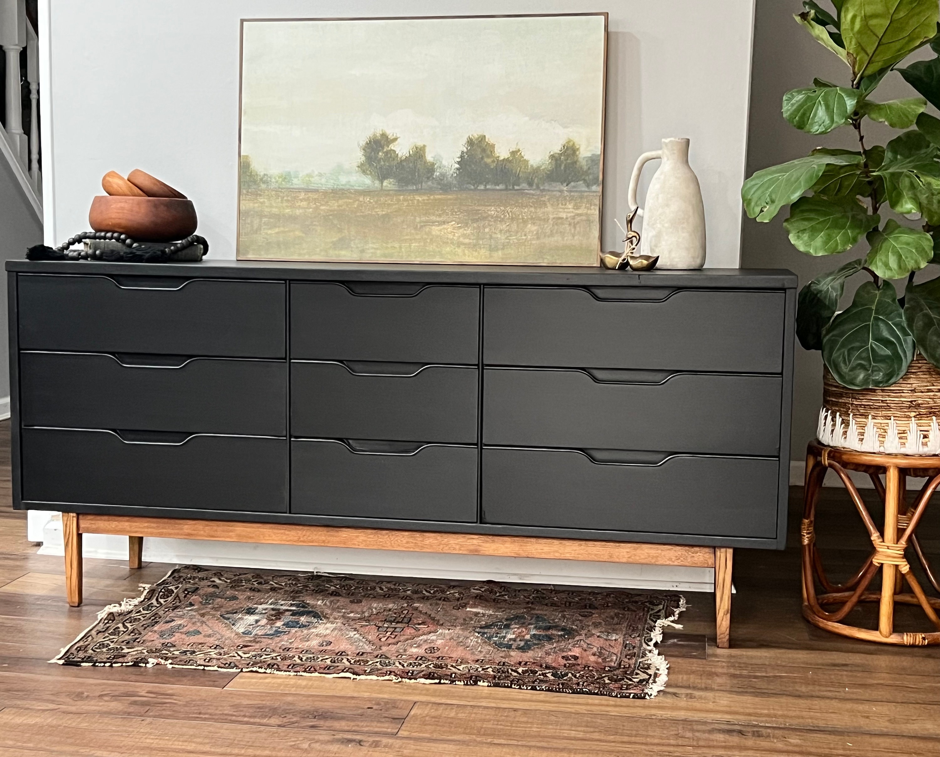 Black mid century modern dresser discount