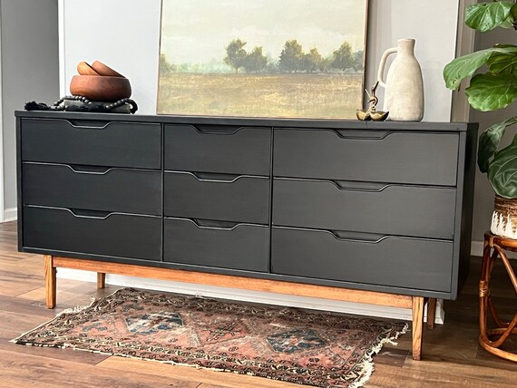 SOLD!! Please Do Not Purchase!!! Gorgeous Mid Century Modern Stanley Black Refinished Dresser - MCM - Lowboy - Sideboard - Buffet - Etsy SOLD!! Please Do Not Purchase!!! Gorgeous Mid Century Modern Stanley Black Refinished Dresser - MCM - Lowboy - Sideboard - Buffet - Etsy