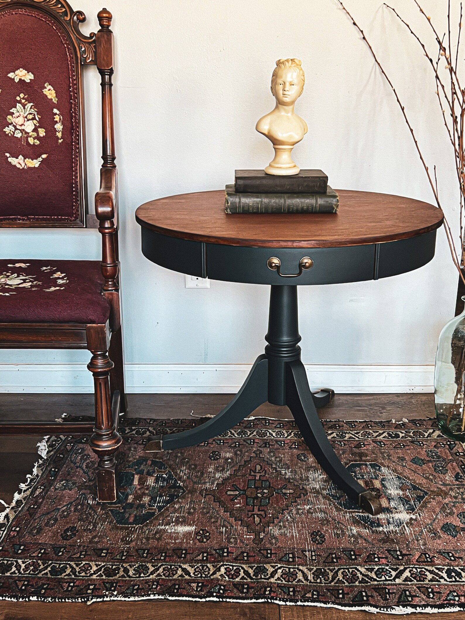 SOLD Refinished Vintage Wood Pedestal Round Table - Etsy