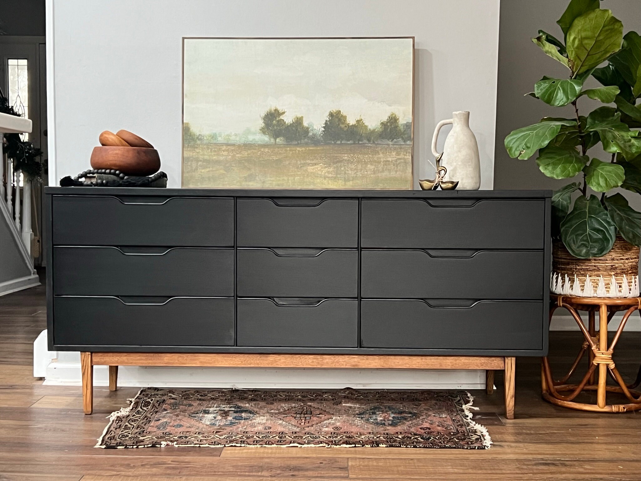 black mid century modern dresser SOLD!! Please Do Not Purchase!!! Gorgeous Mid Century Modern Stanley Black  Refinished Dresser - MCM - Lowboy - Sideboard - Buffet