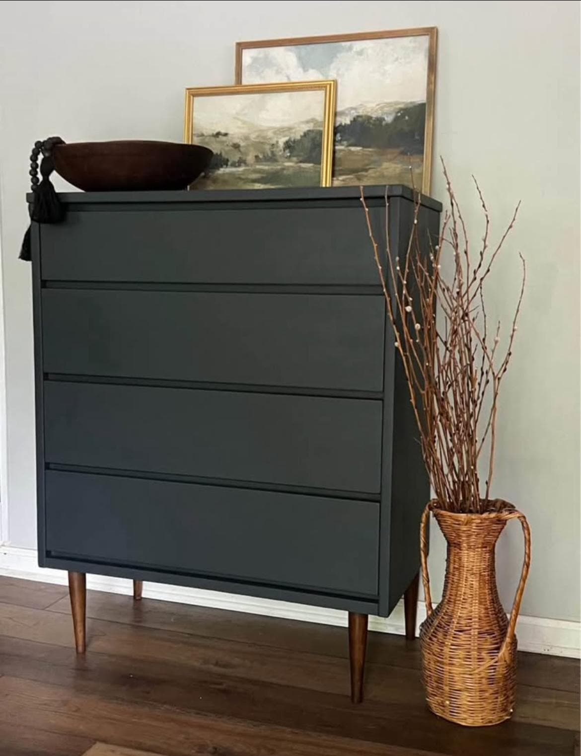 black mid century dresser Cbjcbj 31.5 inch 5 Drawers Dressers, Large Floor Mid-Century Chest of Drawers for Bedroom, Hallway, Black, Women's
