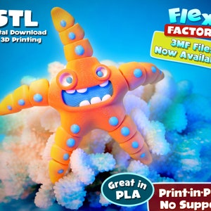 Flexi Factory PRINT-IN-PLACE Starfish - Prusa and Bambu painted 3mf files now added!