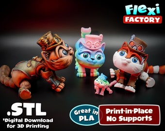 Flexi Factory Print-In-Place Steampunk Cat 3D STL et 3MF Fichiers pour l’impression !