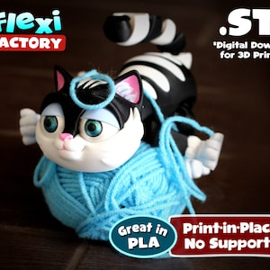 Cute Flexi Factory Print-In-Place Kitten 3D STL and 3MF Files for printing!