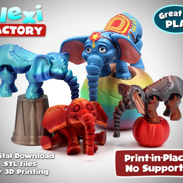 Cute Flexi Print-in-Place Circus Elephant - STL file for 3D Printing