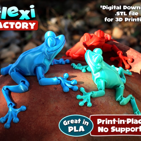 Cute Flexi Print-in-Place Frog - STL file for 3D Printing