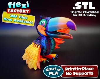 Flexi Factory PRINT-IN-PLACE Tucán - Prusa y Bambu pintaron archivos 3mf incluidos!